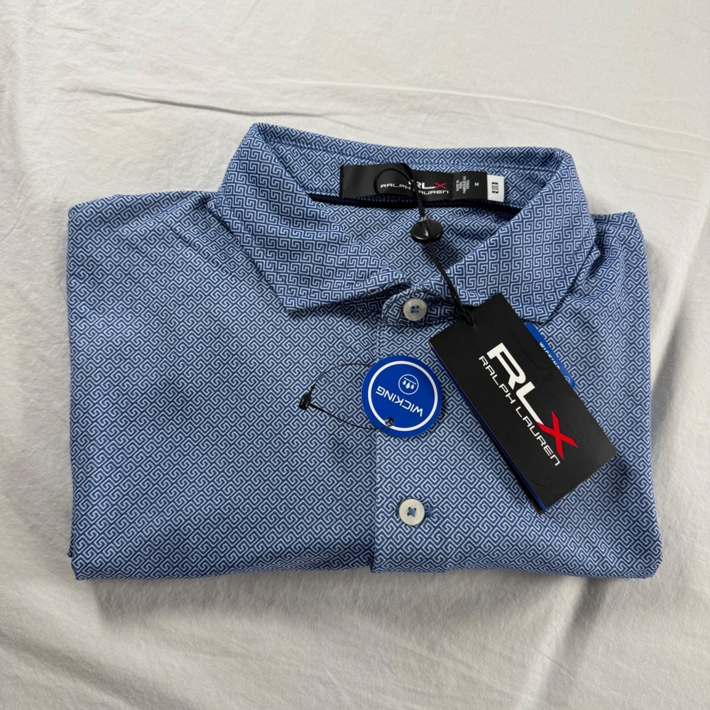 NWT RLX Ralph Lauren Men's Size M Blue Greek Key Performance Golf Polo Shirt - Picture 9 of 12